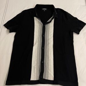 Multi Line Framed Cotton Short Sleeve Sweater Polo